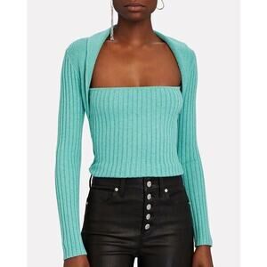 Intermix Raelyn Rib Knit Top Turqouise Long Sleeve Chic Womens Size P Petite